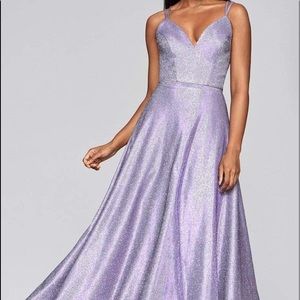 Faviana S10424 V-Neck Glitter A-Line Prom Gown #Faviana #Prom